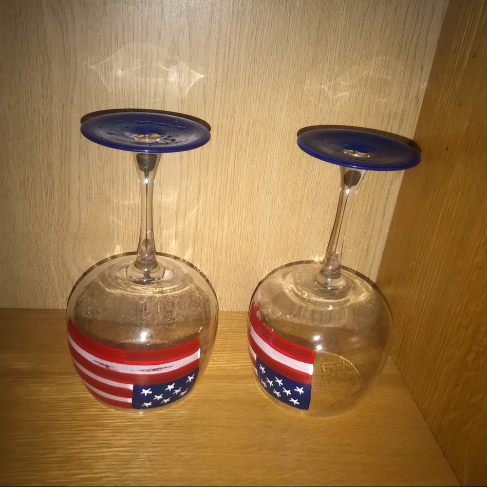 New 2 Modern Flag Wine Glasses Desert Cups Americana - Picture 10 of 16